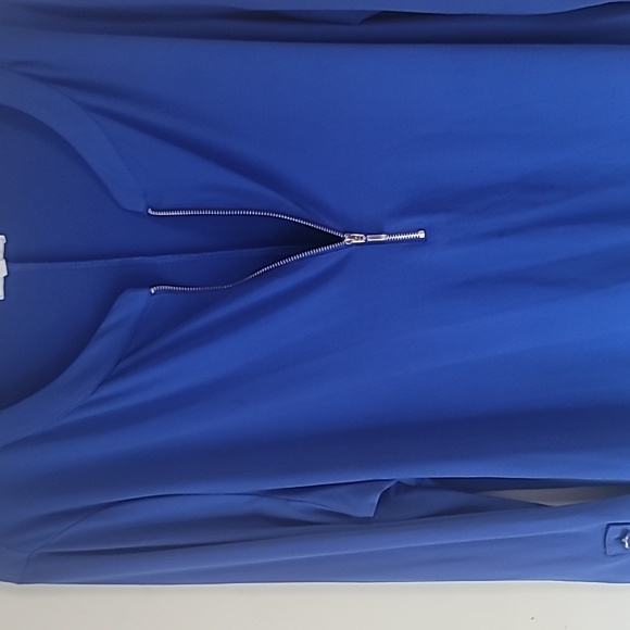 Blouse round neck front exposed zipper Vibrant Blue Roll tab sleeves SZ XL - Picture 5 of 9